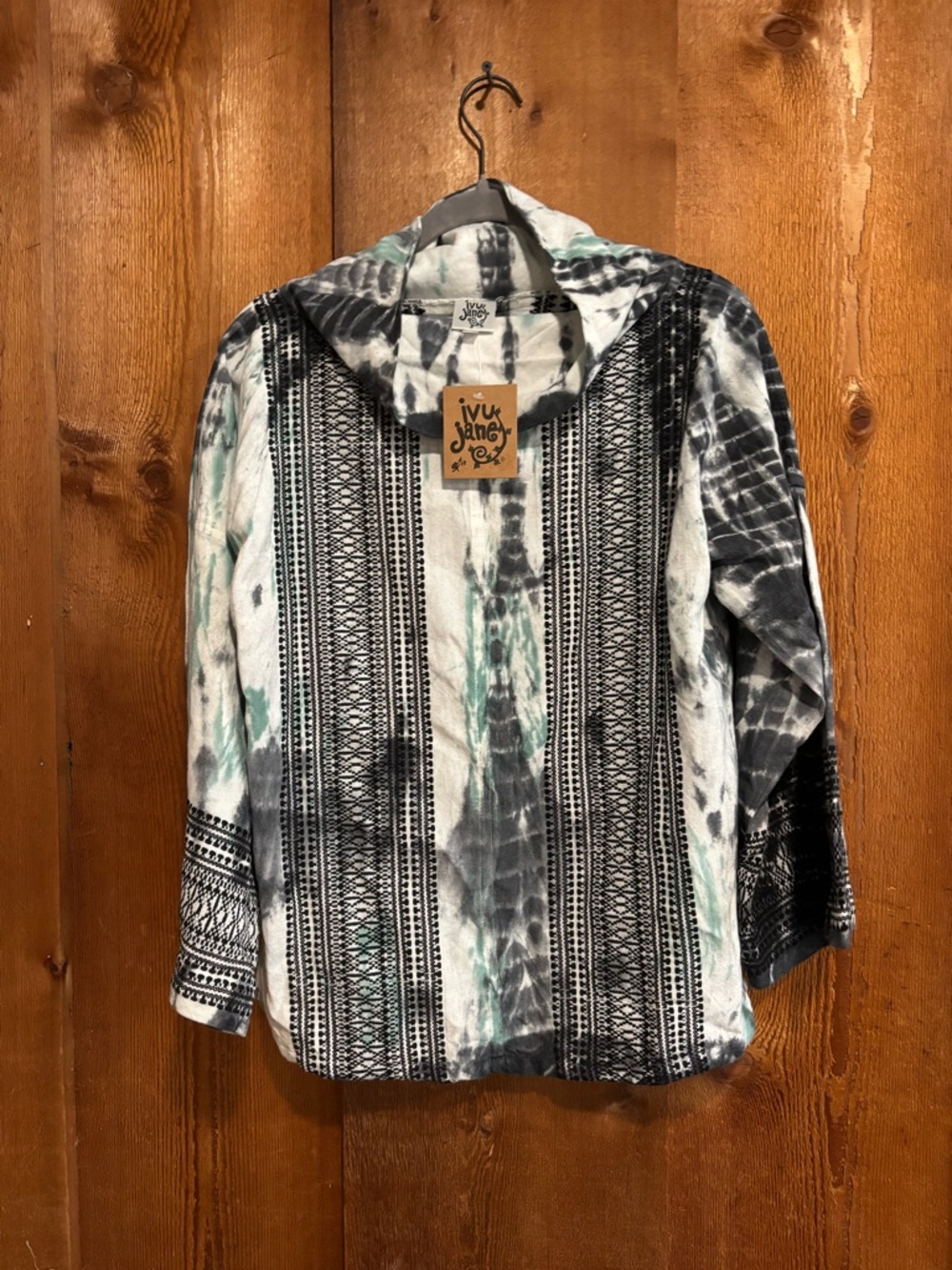 NWT Ivy Jane Cotton Tie Dye Border Print Cowl Neck Tunic Top Boho XS